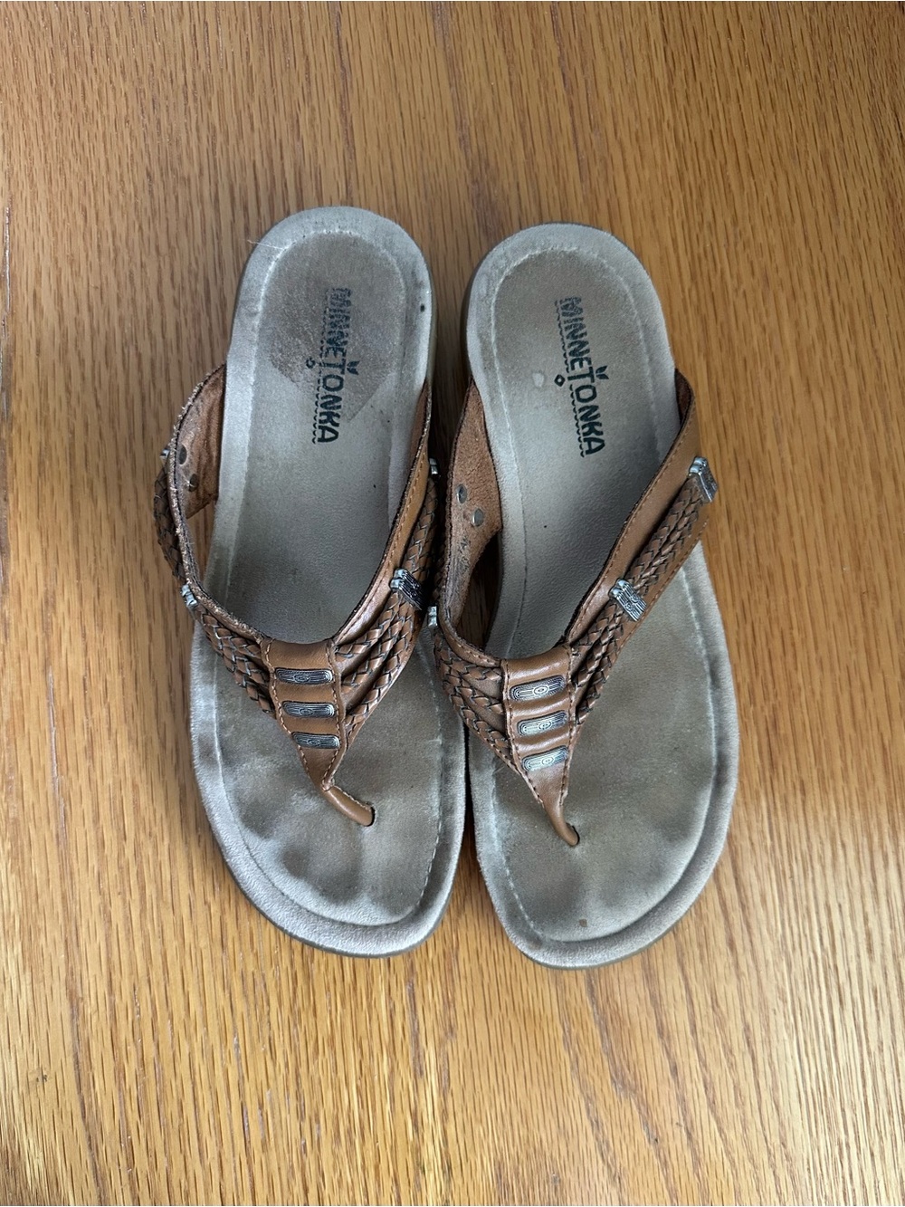 Braided Leather Brown Thong Sandals